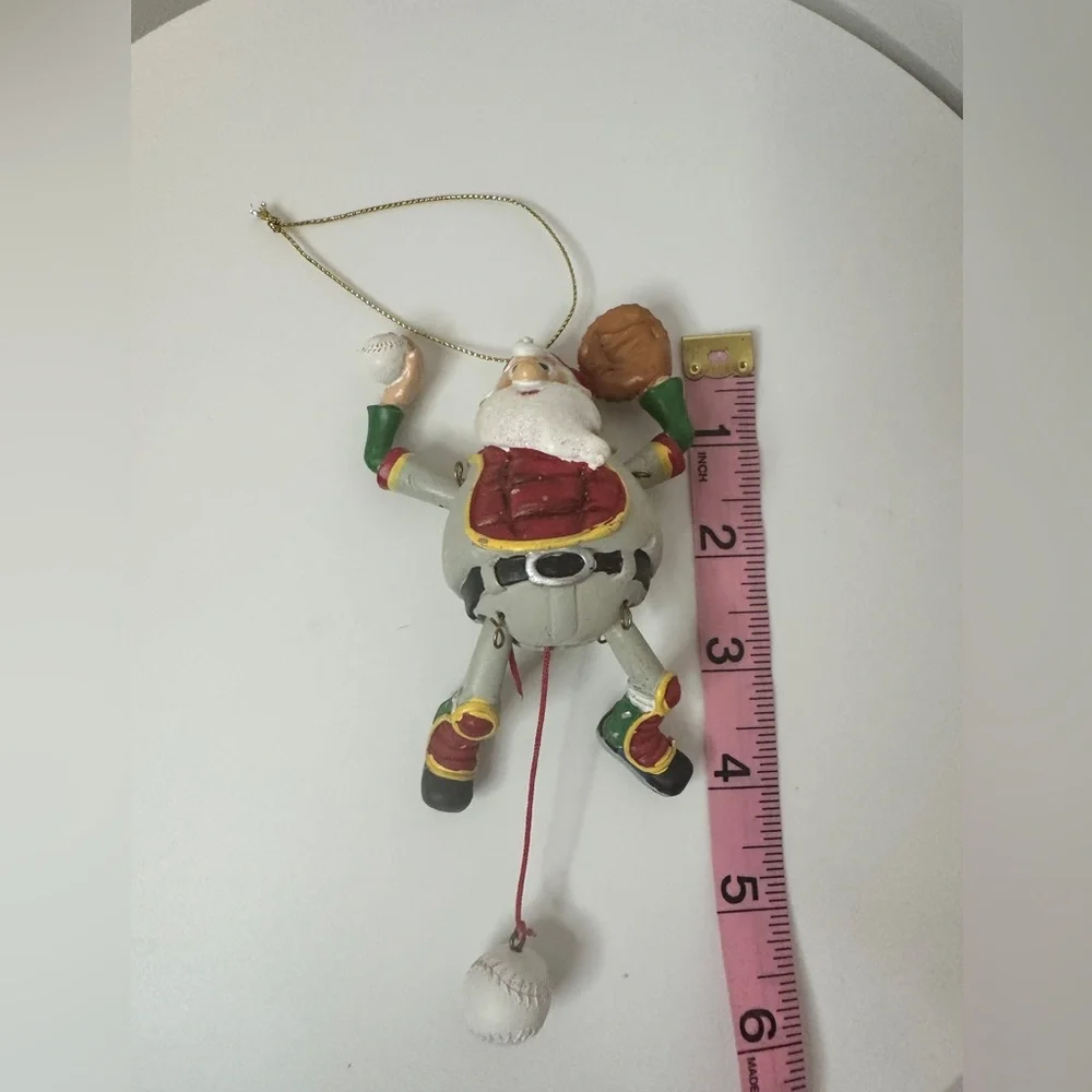 Sports Themed Santa Ornaments Set of 3 Baseball Basketball and Football Moveable